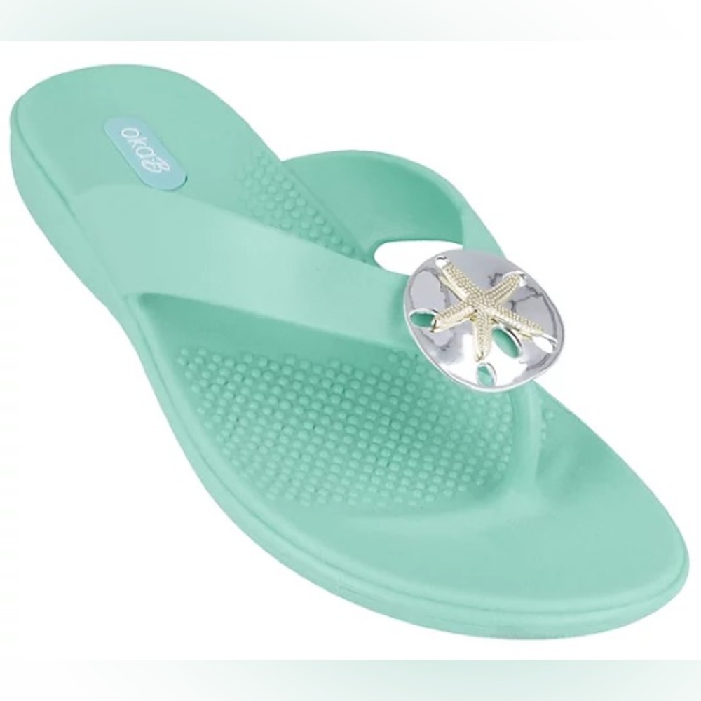 🏖️ OKA B Sandy flip flops turquoise silver EUC - Picture 4 of 9